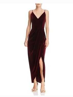 AQUA Velvet Faux-Wrap Burgundy Dress Size 6